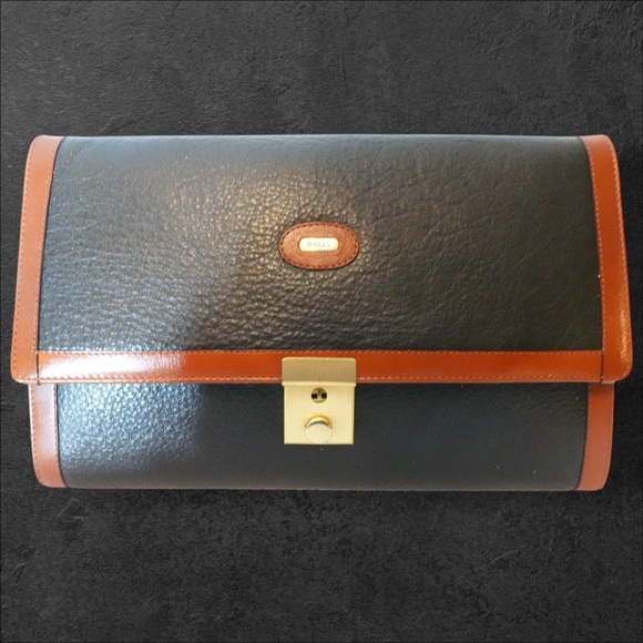 Bally Vintage Leather Clutch Bag Black Brown Gold Hardware - Picture 4 of 10